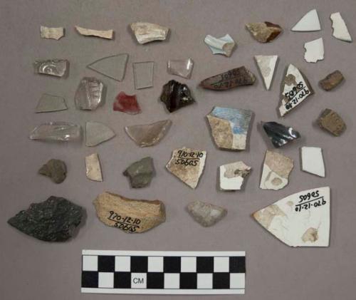 Chipping waste, charcoal, metal, glass, bone, pottery, pottery sherds