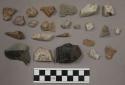 24 quartz pieces; 79 stone pieces & chips; 1 bone fragment