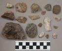 54 stone pieces & chips; 17 quartz pieces; 1 fragment bone