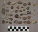 Quartz, chipping waste, pottery, pottery sherd