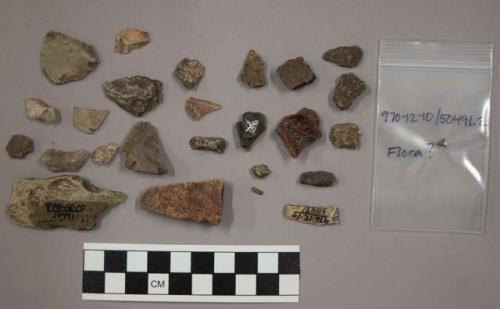 Bone fragment, charcoal, pottery sherds