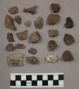 16 quartz pieces; 7 misc. stone; 9 pieces unglazed pottery; 57 stone chips