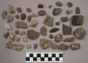 Chipping waste, point fragments, quartz, pottery sherds