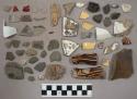 Pottery sherds, chipping waste, pottery, glass