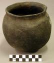 Ceramic complete vessel, jar, flared rim, blackened