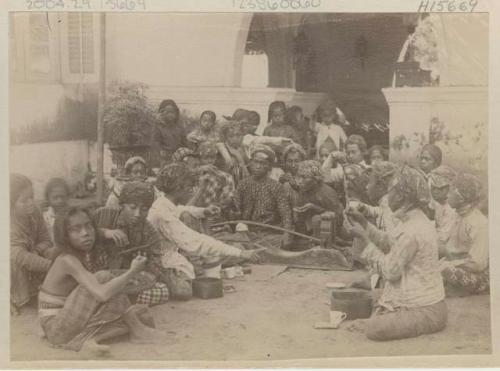 Large group in  front of building