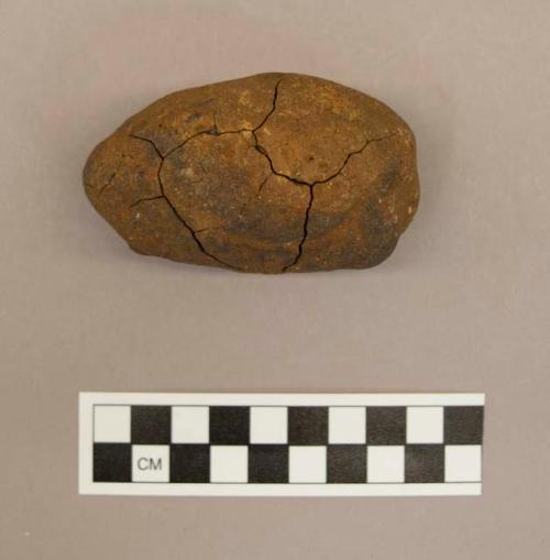 Flint, 1 ovoid stone, cortex exterior, fractured surface, reddish brown