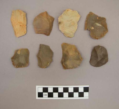 Flint, 24 flakes, some with slight cortex, brown, tan, gray, red gray