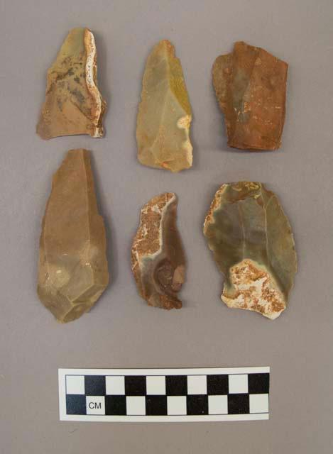 56 flint blades, including tan, grey, cream, brown and reddish brown colored stone (some with cortex)