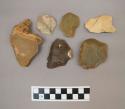 10 flint flakes, including brown, cream, grey and tan colored stone (some with cortex)