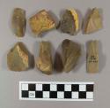 Flint, 8 flakes, several with cortex, brown, gray, red gray