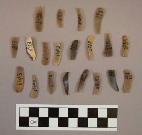 20 flint blades, including cream, tan and brown colored stone