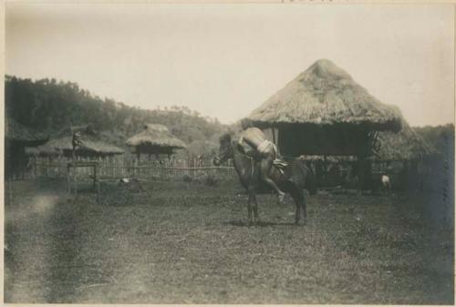 Igorot man vaulting onto the back of a horse