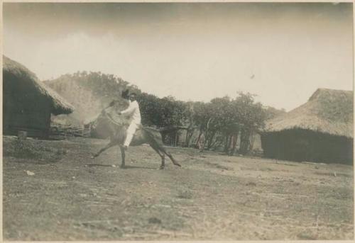 Benguet Igorot man riding a horse