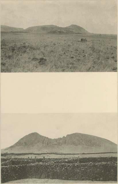 Western and southern rims of the crater of Rano Raraku