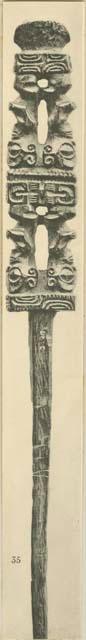 Fan handle of carved wood