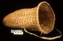 Basket-bag woven of rushes and elaeagnus bark twine, hooped mouth with strap