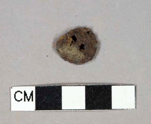 Ferrous metal 2-hole button, heavily corroded