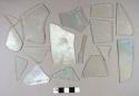 >200 fragments of colorless flat glass, >150 fragments aqua flat glass, 2 mirror fragments