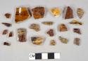 Brown lead glazed earthenware vessel body fragments, buff paste, 5 fragments with molded lines, likely rockingham ware