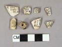 White kaolin pipe fragments, 6 bowl fragments, 2 stem fragments, 5/64" bore diameter