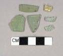 Aqua flat glass fragments, 1 vessel body fragment