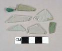 Aqua glass fragments, 7 flat glass fragments