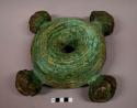 Metal ring, nitien, cast brass with clay core; large; four knobs; patina