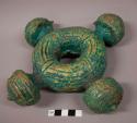 Metal ring, nitien, cast brass with clay core; four knobs; verdigris