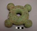 Metal ring, nitien, cast brass with clay core; part of ring missing, casting flaw; patina

