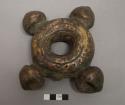 Metal ring, nitien, cast brass with clay core; four knobs
