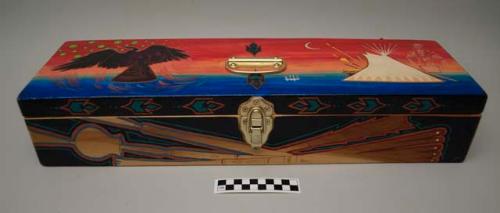 Wooden feather box, painted