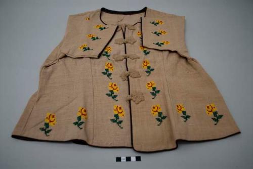 Blouse; yellow and red floral embroidery