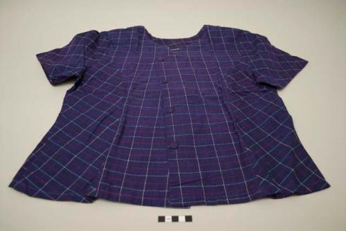 Blouse; blue plaid fabric; indigo?