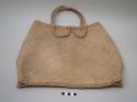 Straw bag with fibre rope handle - basket weave, square shape (kunda)