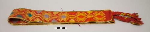 Woman's belt, red cotton with multicolored geometric designs