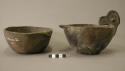 Ceramic effigy bowl, bird forms, one has effigy head broken off