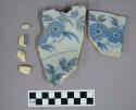 Pieces of earthenware; Blue and white tin glaze; 11.3 cm x 6.7 cm x 0.9 cm, 6.1