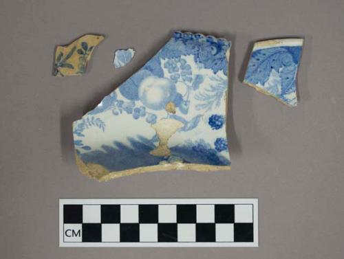 Sherds, transfer printed white ware - ironstone; One rim sherd from bowl with sc