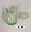 Pieces clear green glass; Rounded bottle sherds; 1 marked; Other: round bottomed