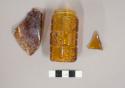 Sherds of 2 amber bottles; Larger probably from a medicinal bottle; Vessel with