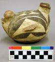 Polychrome pottery duck pot - red, yellow, black