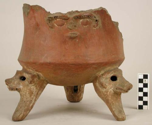 Red-ware tripod vessel, broken