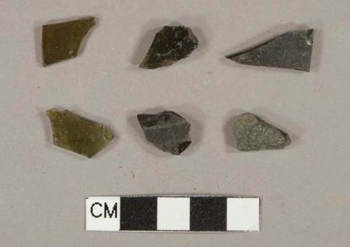 Glass, curved, olive green, fragments