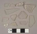 Colorless glass vessel body fragments, 3 colorless flat glass fragments