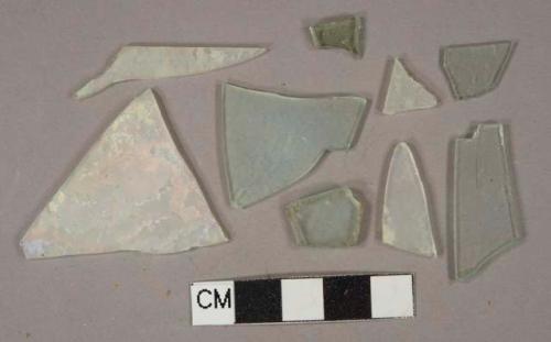 Light aqua glass fragments, 2 vessel body fragments, 20 flat glass fragments