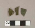 Glass, flat, olive green, fragments