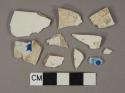 Blue on white transferprinted earthenware vessel body fragments, white paste