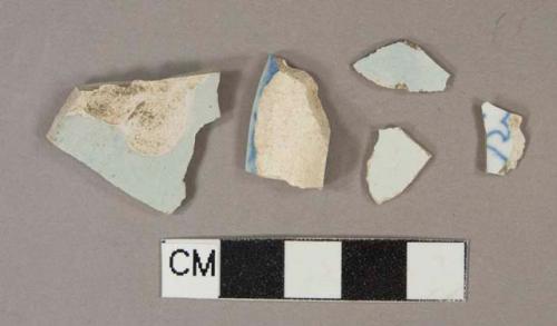 Ceramic, earthenware, pearlware, undecorated (3), handpainted (1), and transfer-printed (1), body sherds