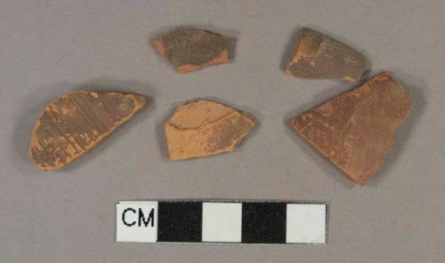 Ceramic, earthenware, redware, unglazed, body sherds